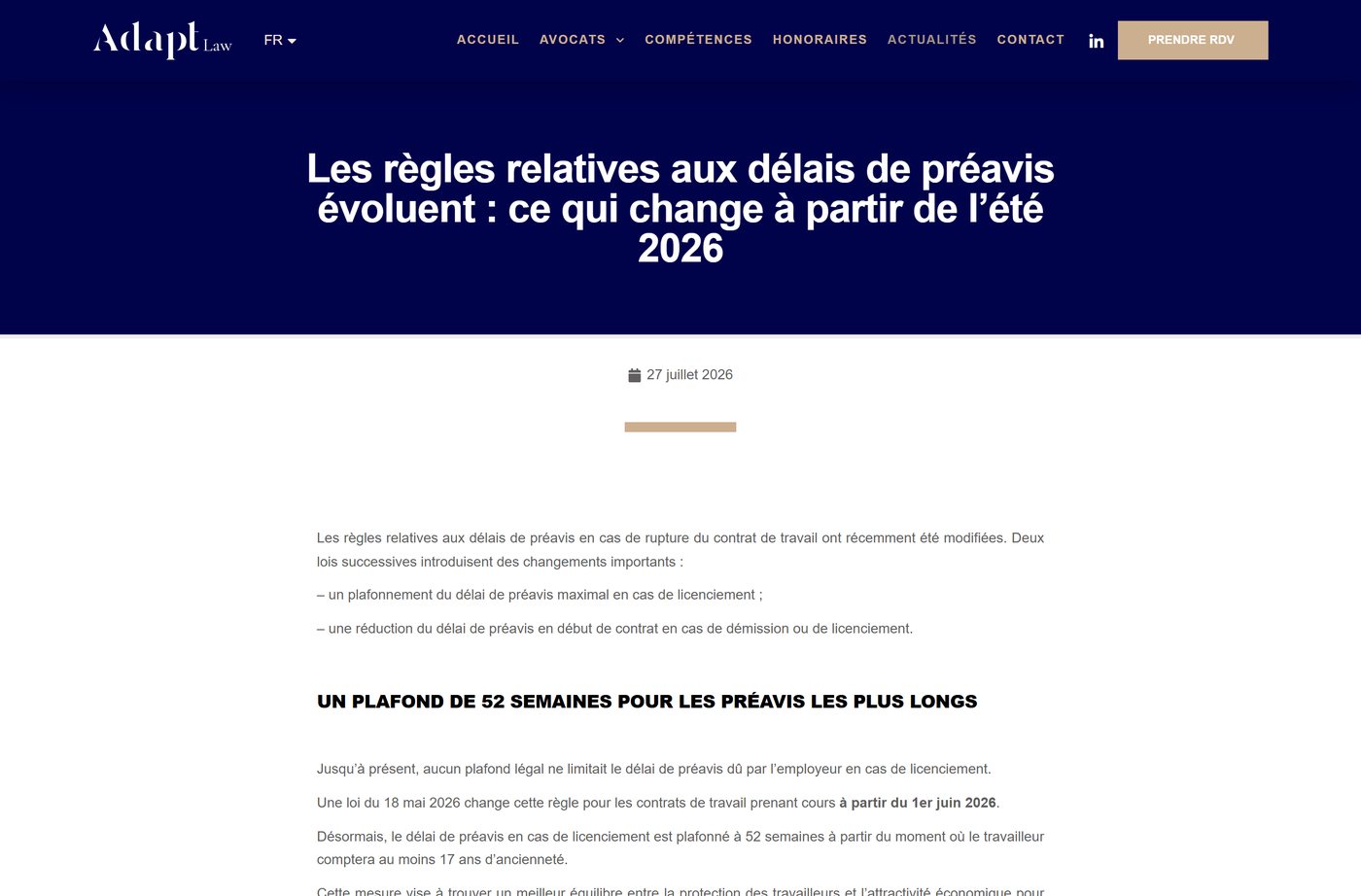 Un article en ligne sur le site