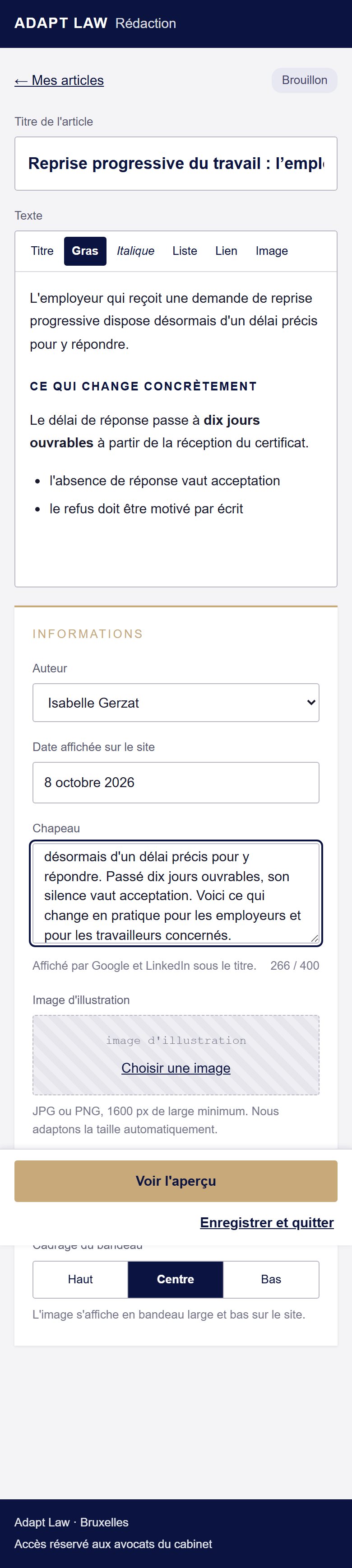 L'éditeur sur téléphone